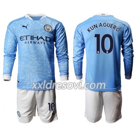 Manchester City Sergio Aguero 10 Domaći Dječji Komplet Dresovi za Nogomet 2020-2021 Dugim Rukavima (+ kratke hlače)